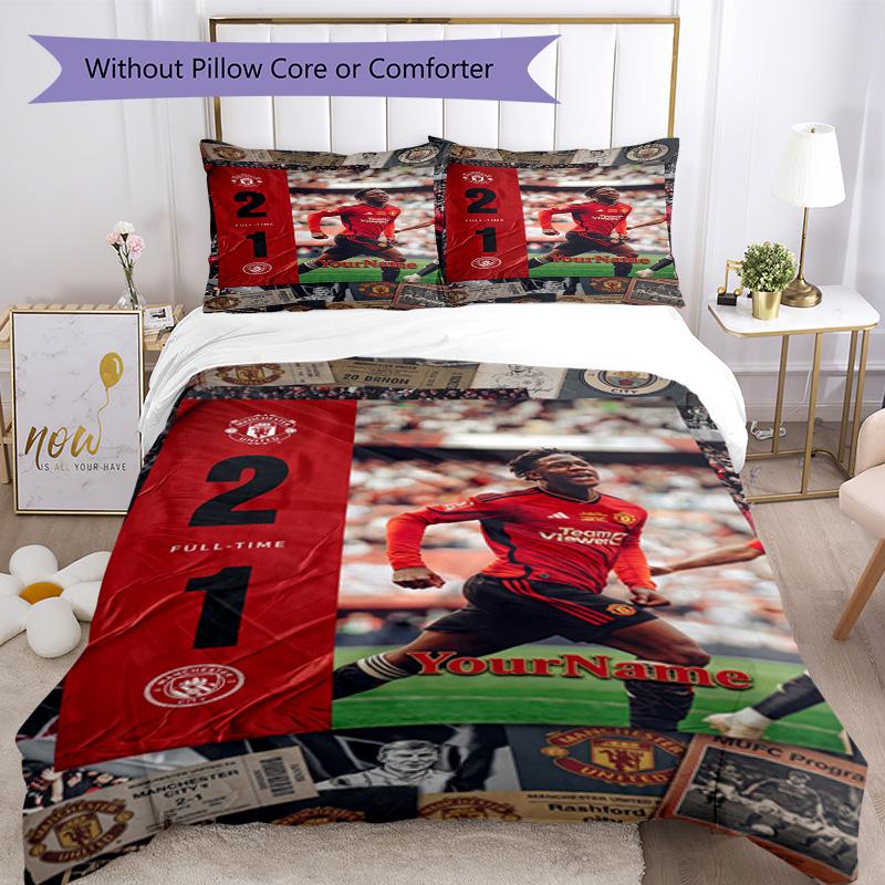 Manchester Personalizza il tuo nome Set Biancheria da Letto Copripiumino Traspirante con Federe Decorazione per la Casa Regalo di Compleanno