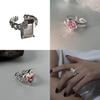 Elegant Korean Style Adjustable Heart Shaped Ring With Geometric Design For Women