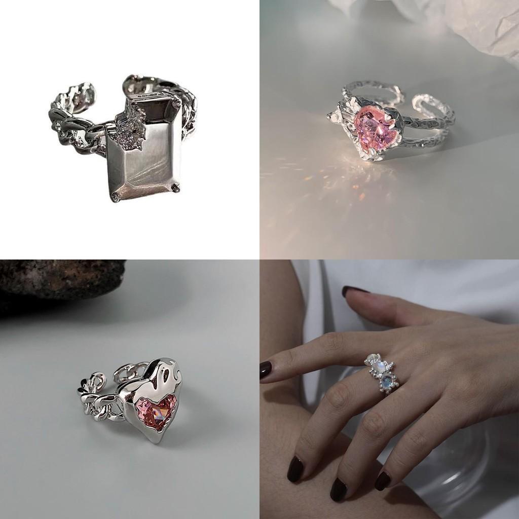 Elegant Korean Style Adjustable Heart Shaped Ring With Geometric Design For Women