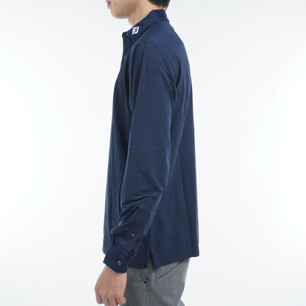 FootJoy Men's Dot Jacquard Long Sleeve Shirt, Navy, Size M (FJ-F24-S15, 32092-M)