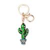 Chaveiro Strass Brilhantes Incrustados Design de Cacto Pingente de Chaveiro Processo de Gotejamento de Óleo Esmaltado Bordas Lisas Fivela de Mola Porta-Chaves Acessório para Mochilas