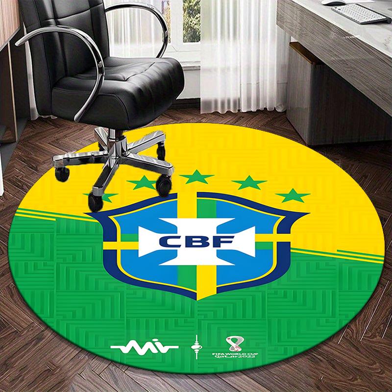 1PC round rug Brazilian Football Crest Printed Round Area Rug ,Rug For Home Office, Round Chair Rug, Decorative Carpet Fan gifts Christmas gift
