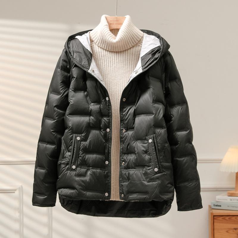 White Duck Down Coat Autumn Winter Women Casual Hooded Single Breasted Jacket Light Puffer Parka Outwear