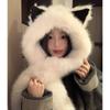 Thickened Plush Fox Ear Hat Scarf All In One Women's Autumn and Winter Cold Proof and Warm Lei Feng Hat Showing Face Small Plush Hat