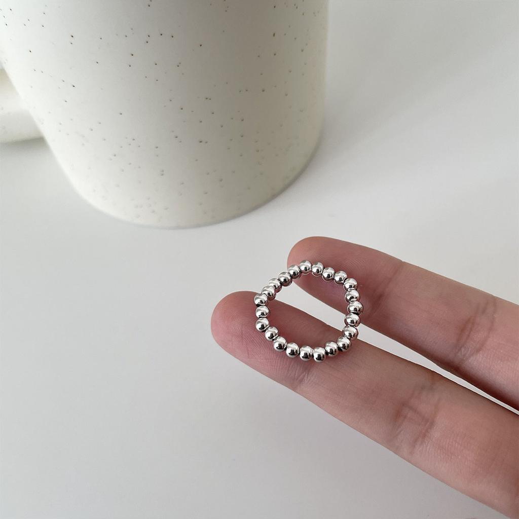 925 sterling silver size round bead ring women's simple niche design sense index finger ring advanced sense cold wind autumn and winter