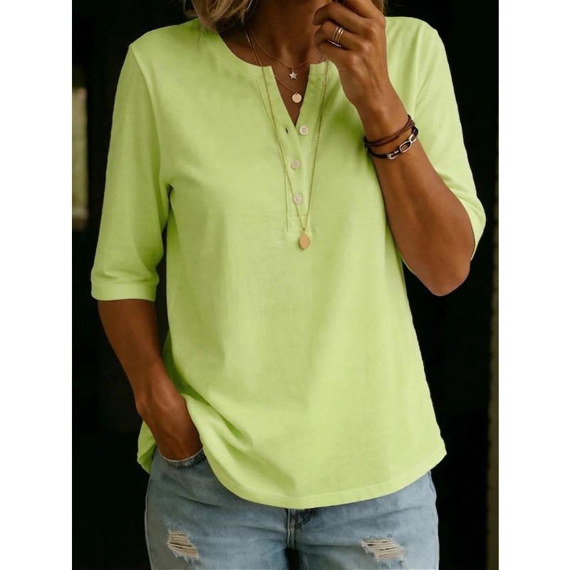 JPNTKY Women's Fashion Casual Solid Color Print Short Sleeve V Neck Blouses & Shirts