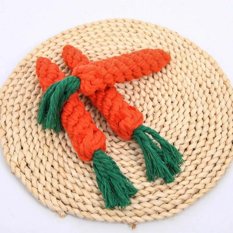 Factory New Design Cotton Rope Carrot Shape Dog Teeth Cleaning Squeaky Durable Interactive Chicken Flavor Chew Toys Indoor Fun