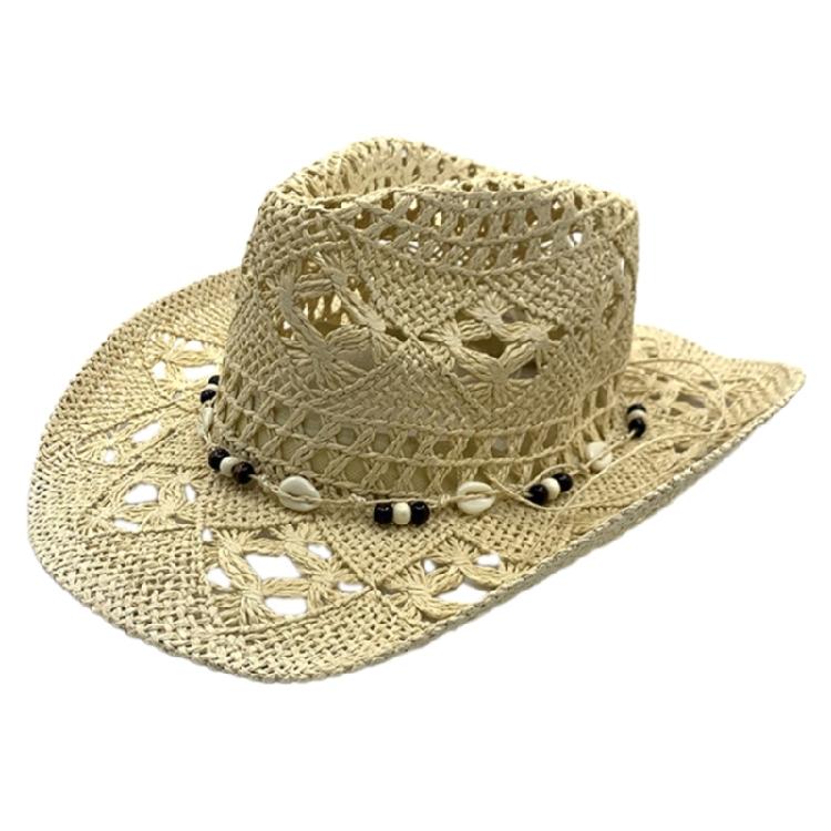 Elegant Wide Brims Woven Straw Hat with Seashells Decoration for Women Men Outdoor Fun Activity Breathable Headwear