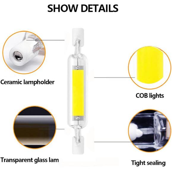 78mm 10W R7S LED Bulb 100W Halogen Equivalent 78mm J-Type 10W 120V R7S Base 6000K Cool White J Type T3 78mm Double Ended Flood Light Bulbs 360°Beam