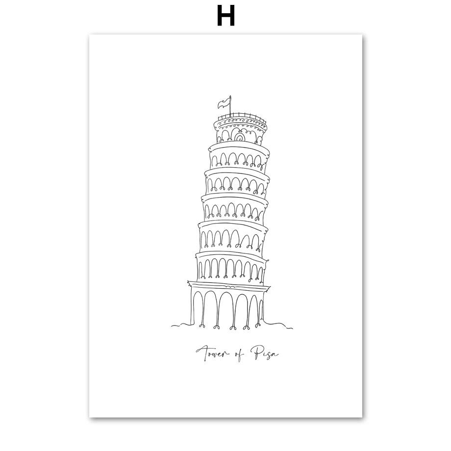 Paris New York London Sydney Taj Mahal Line Wall Art Print Canvas Painting Nordic Poster Modern Decor Picture For Living Room