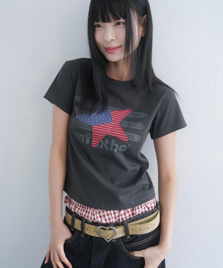 Mimdeowodeulobeu Napoleon Star Crop Patch T-Shirt_Charcoal