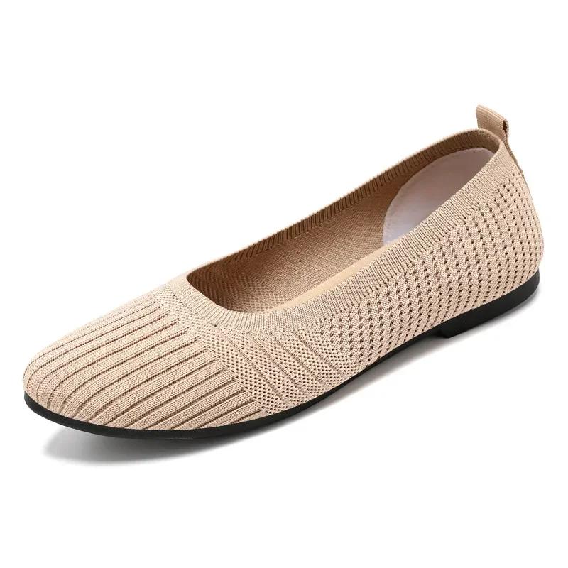 

Hot Sales Women Shoes 2025 Autumn Pointed Soft Sole Casual Shoes for Women Fashion Mesh Breathable Flat Shoes Zapatos Mujer 36 бежевий