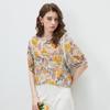 Kemengboka Women's Floral Print Silk Short-Sleeve Blouse