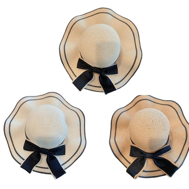 Elegant Ribbon Bow Straw Hat Handwoven Breathable Elegant Bowknot Belt Hat Holiday Vacation Hat Western Sun Hat
