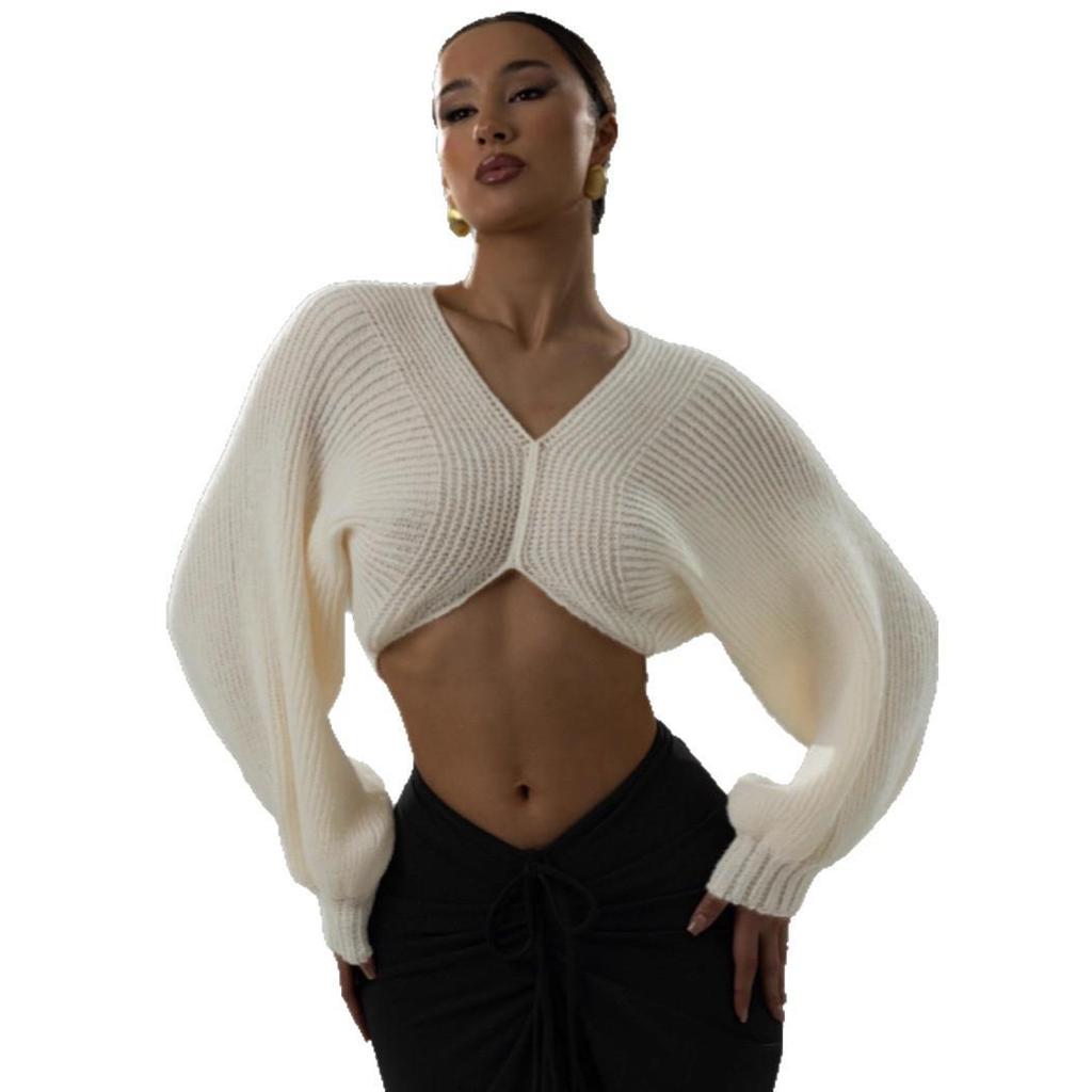 2025 European & American Fashion V-Neck Cropped Knit Sweater