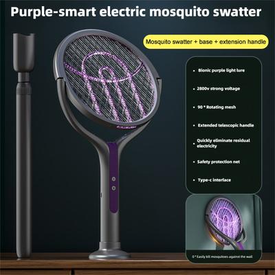 5-in-1 Retractable Extension Pole Electric Mosquito Swat Multi-Functional Rotating Net Swat Rechargeable USB Family Camping Use