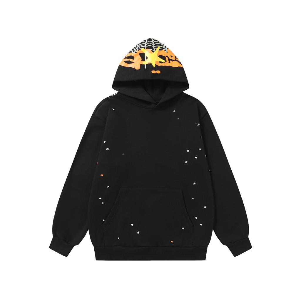A high-quality SP5DER spider web foam printed hoodie, European and American large-size loose sweater.