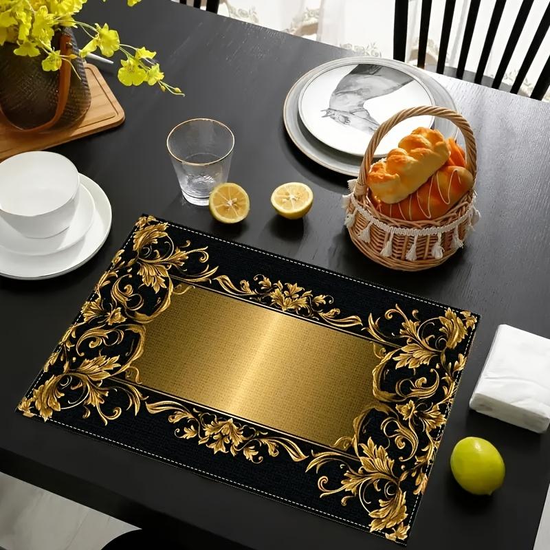 4pc [Elegant Placemats] The Elegant Golden Linen Placemats Are Suitable for Kitchen Dining and Coffee Heat-resistant Placemats 30x45cm-4pcs