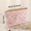 Minimally Designed Pink Bow Pattern Printed Corduroy Zipper Makeup Bag, Lightweight and Multifunctional Cosmetic Storage Bag