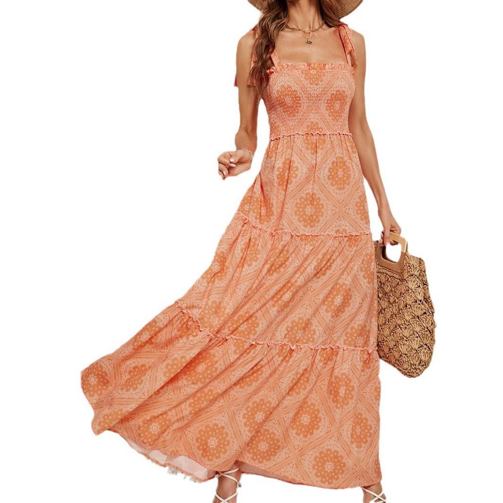 European and American New European and American Women's Clothing Summer Strap Cake Dress I Sexy Printed Suspender Dress