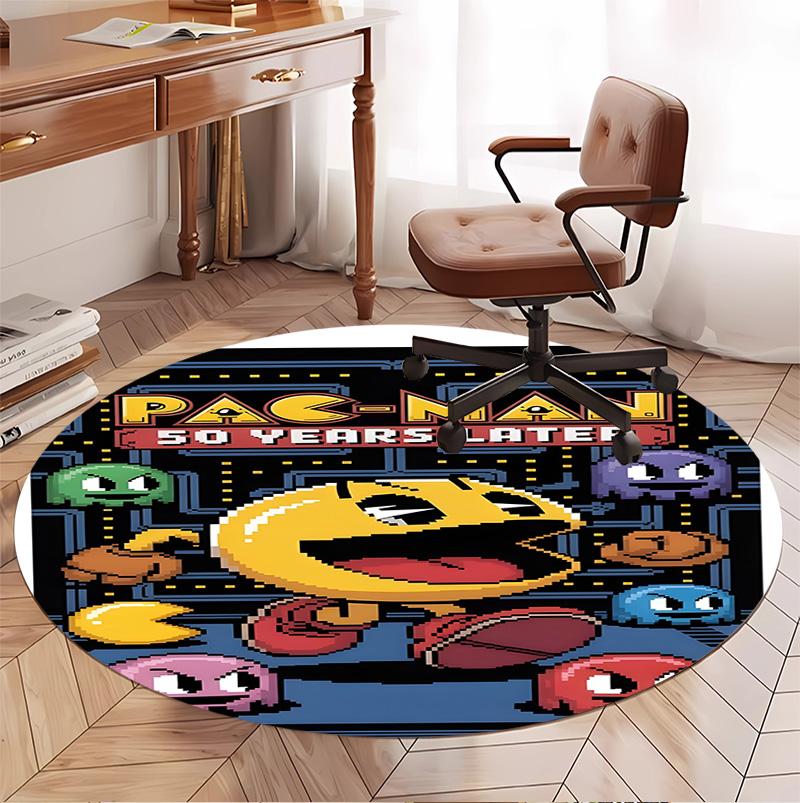 PAC Pattern Round Rug, Indoor/Outdoor Mat, for Picnic, Gameroom, Bedroom, Office, Living Room, Home Decor Carpet, Birthday Gift