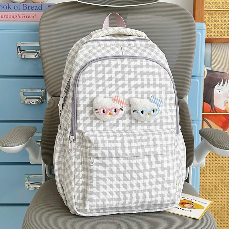Schoolbag Macaron Plaid Girl Sweet Backpack Summer Refreshing Milk Blue Middle and High School Girls Atmosphere Backpack