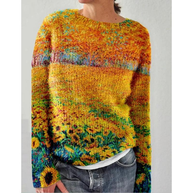 Spot 3D Printed Women's Floral Pattern Pullover Hoodie Without Hat Casual Loose Long Sleeved Top