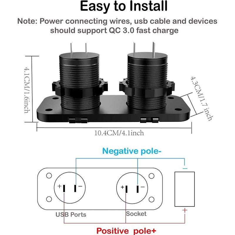 Type C PD QC 3.0 Car USB Socket Panel 12V / 24V Car Charger Built-in Socket Cigarette Lighter Socket for Motorcycle Boat Truck
