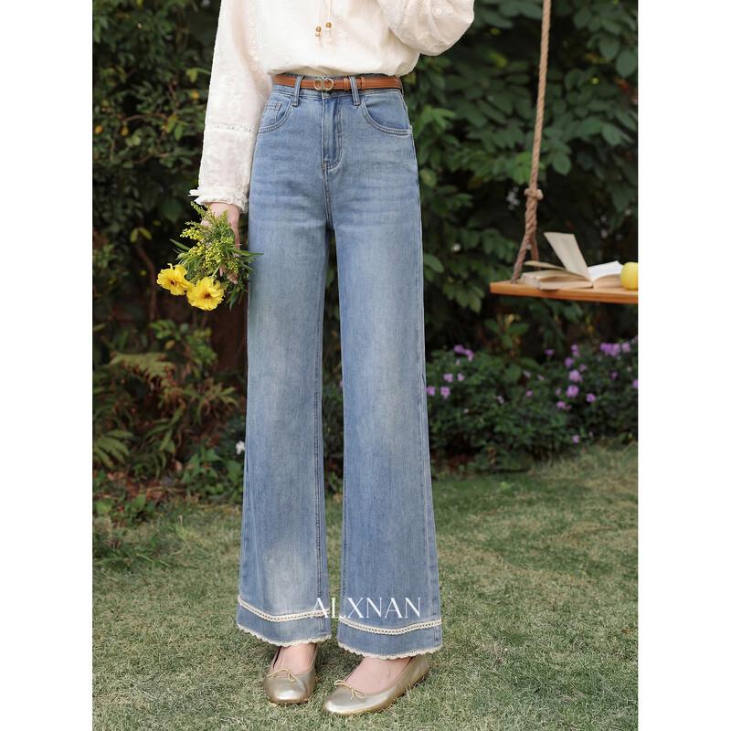 Women s Blue High-Waist Straight-Leg Jeans L