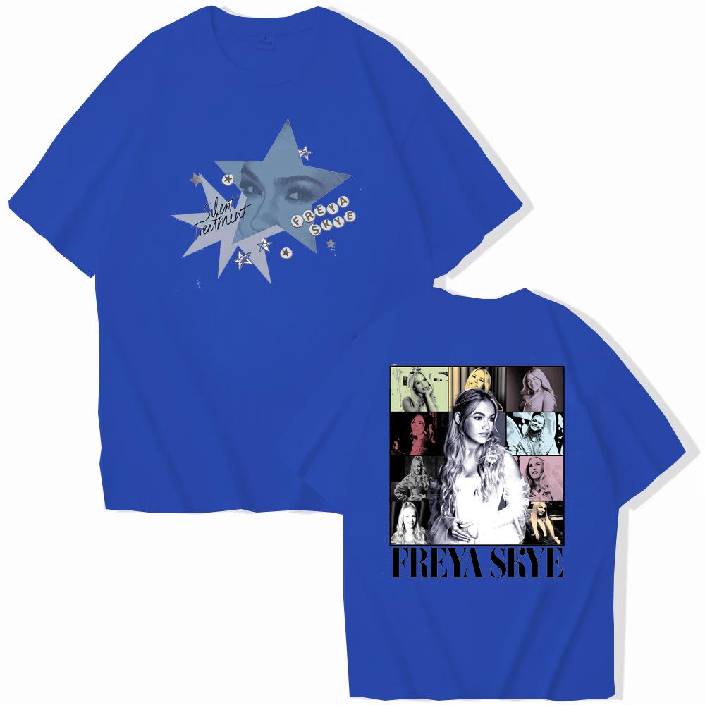 T-shirt Top Manica Corta Stampa Fronte/Retro Freya Skye Music Tour in Seta di Latte (Dimensioni europee)