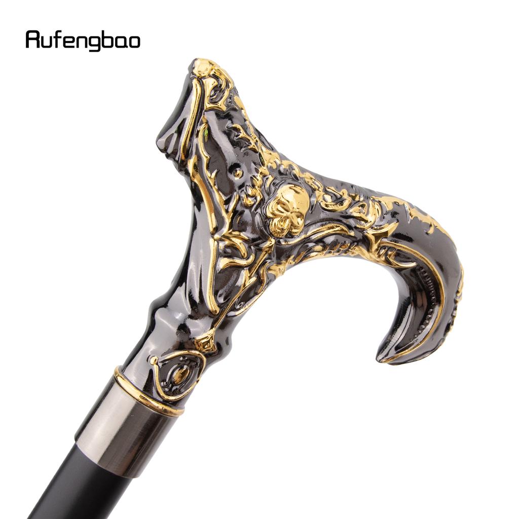 Golden Black Skull Flower Head Walking Cane Fashion Decorative Walking Stick Gentleman Elegant Cosplay Cane Knob Crosier 93cm