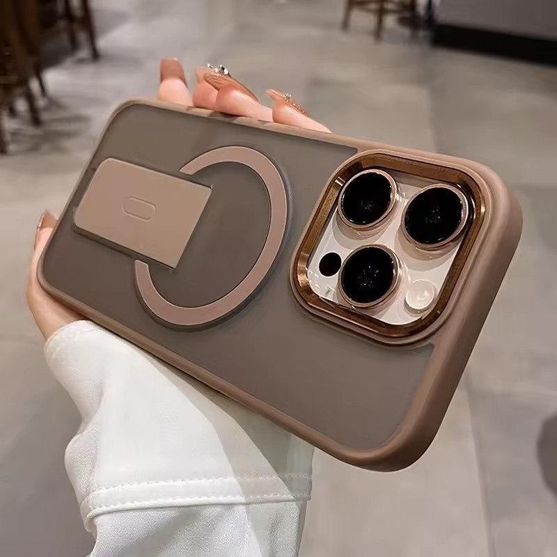 

Роскошный чехол-подставка Magsafe Kickstand для iPhone 11 12 13 14 15 16 Pro Max Plus, магнитный матовый противоударный бампер iPhone 14 золотой