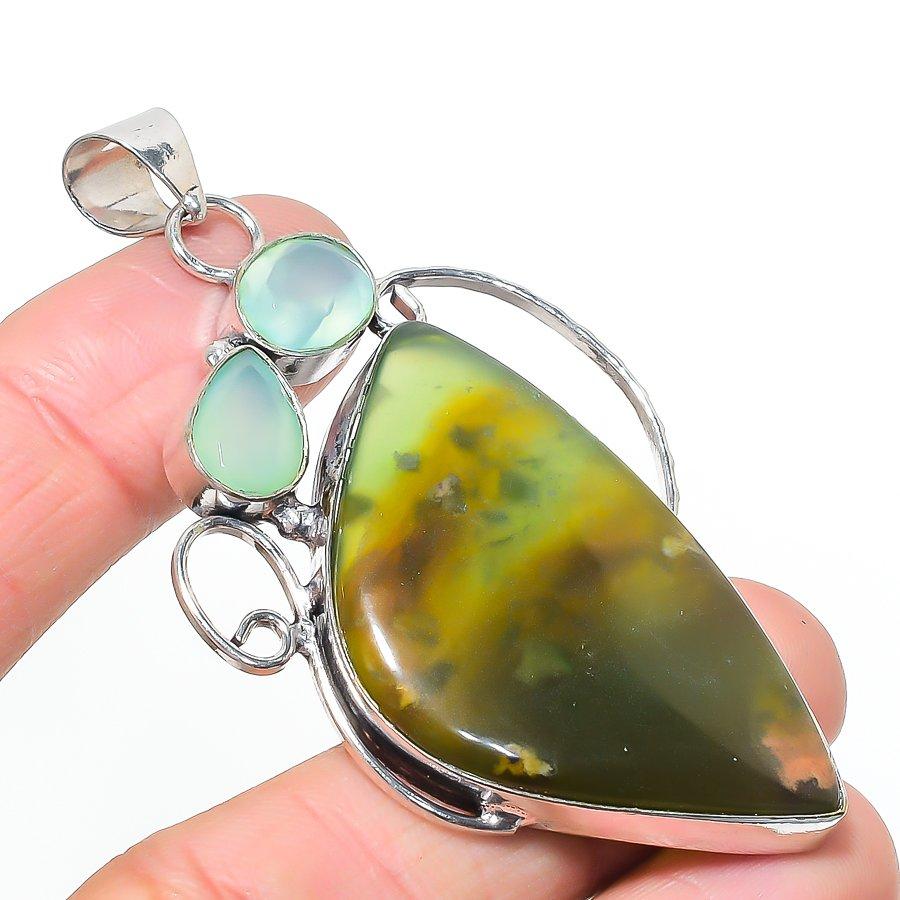 Natural Nephrite, Chalcedony 925 Sterling Silver Jewelry Pendant 2.96  AP-14534