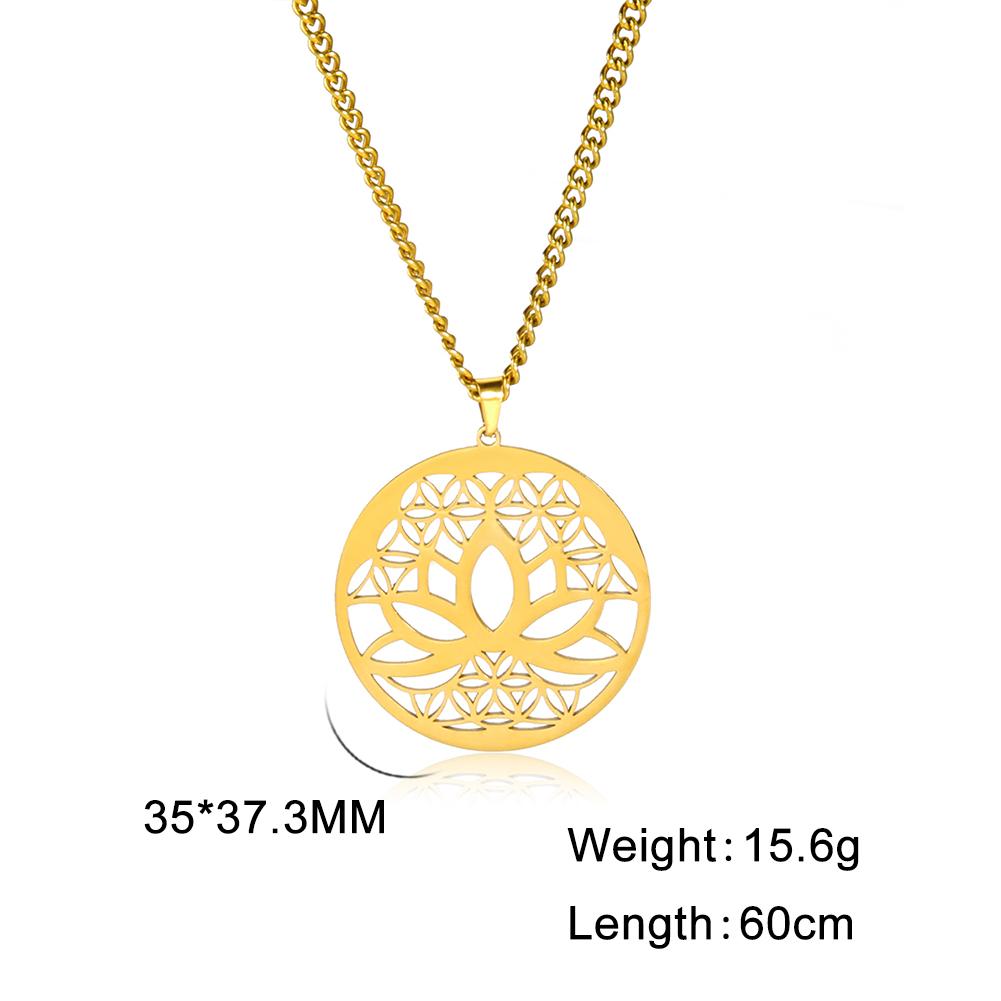 Dawapara Lotus Flower of Life Necklace Stainless Steel Women Jewelry Buddhism Peace Symbol Yoga Meditation Amulet Pendant