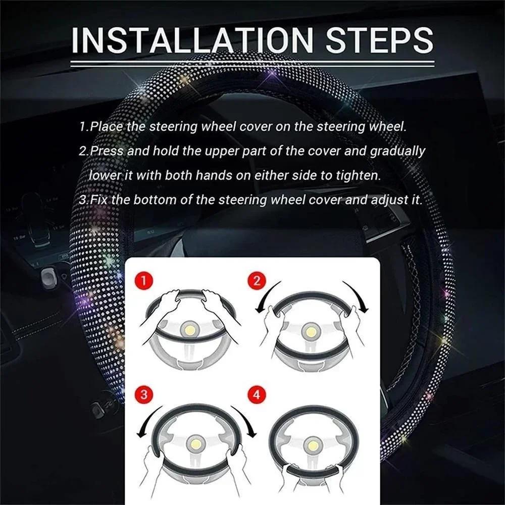 37/38cm Car Steering Wheel Cover Universal Bling Diamond Rhinestones Elasticity Interior Car Accessories for Four Seasons