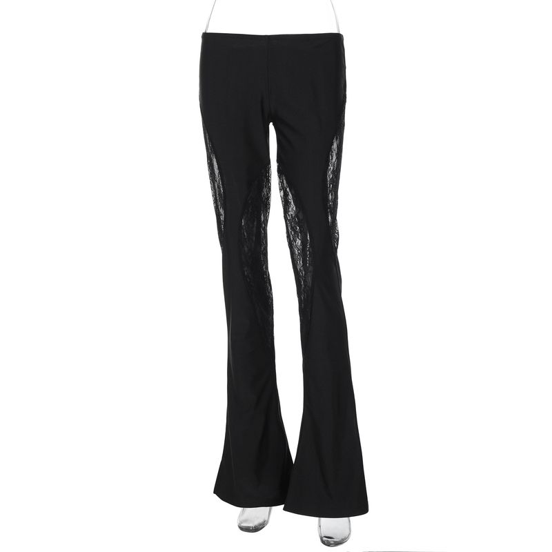 

Outfitgirl Fashion Style Sexy Sexy Low Waist Stretch Lace Bootcut Pants Female Slim-Fit Figure Flattering Pants Black S