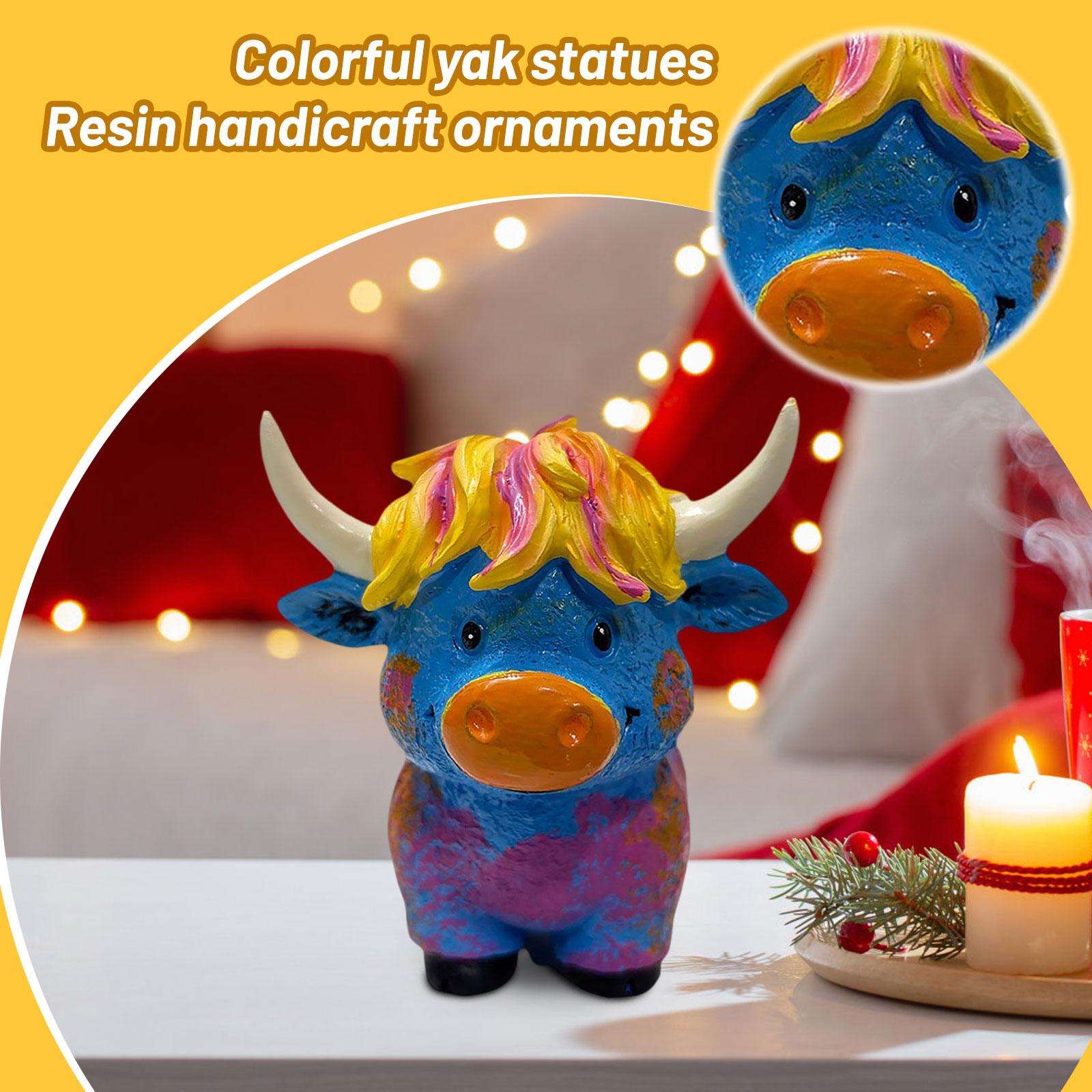 

Красочная статуэтка яка, смола, ремесла, украшения, рождественские украшения, маленькие подарки One Size