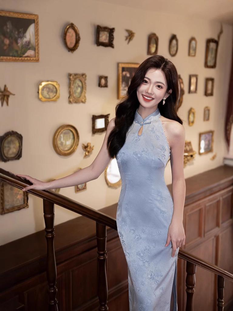 Tang Yilian 1011 New Chinese Cheongsam Toast Wedding Return Bride Casual Engagement Pink Sleeveless Neck