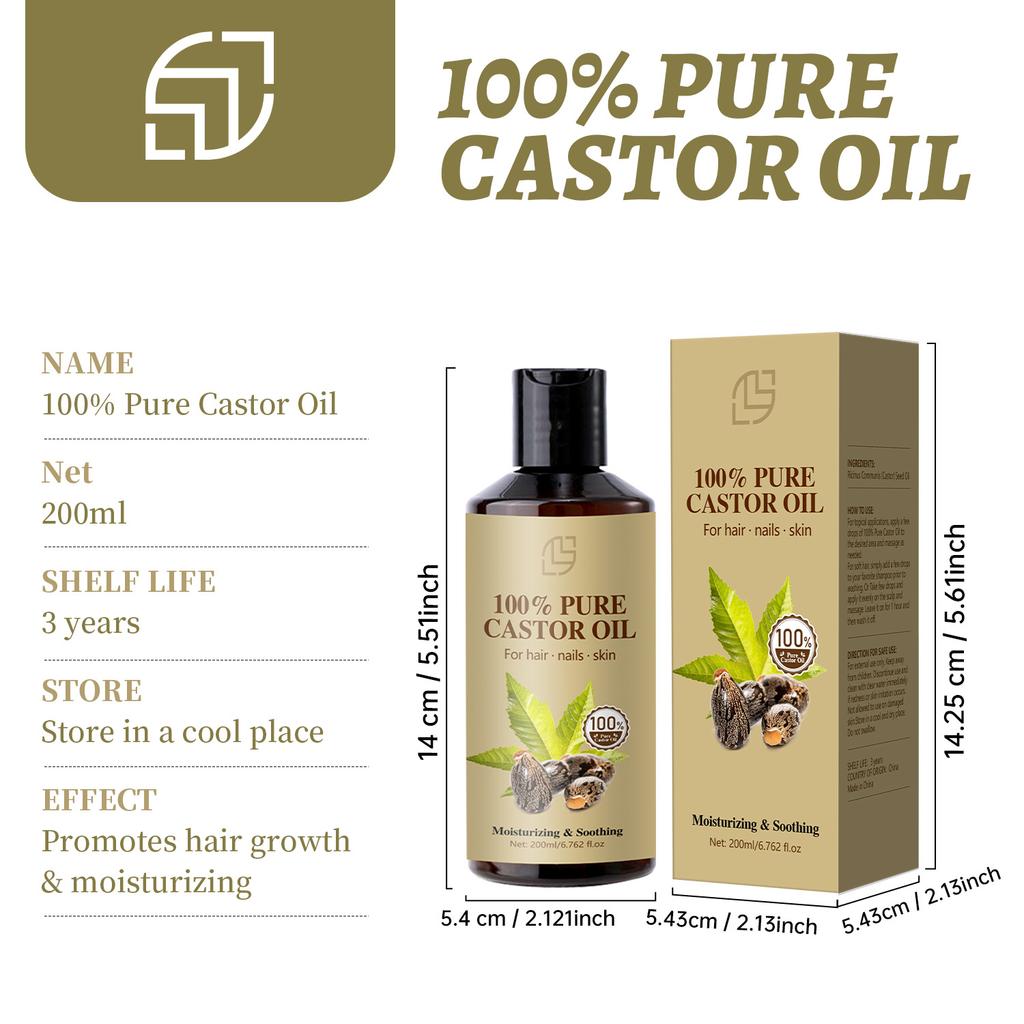 LANTHOME Pure Castor Oil Hair Growth Oil Body Oil Natural Cold-Pressed Multi-Purpose Nourishing
