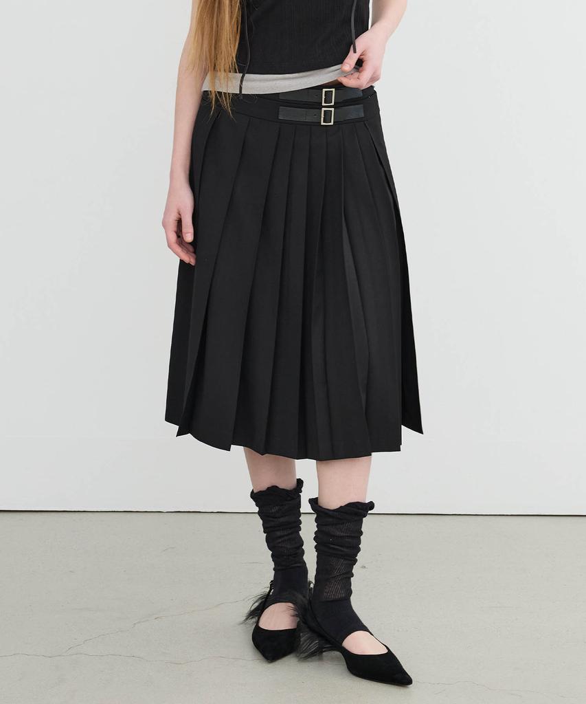 Yusentig Buckle Detail Pleated Midi Skirt Aw5Ss25010