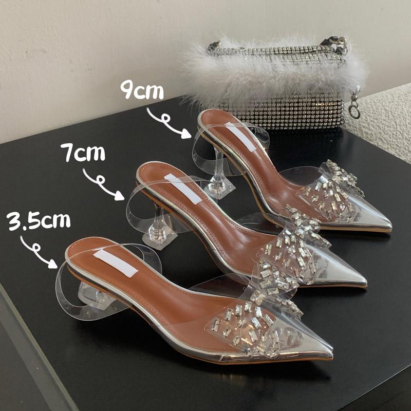 Spring Butterfly-knot Crystal Women Pumps PVC Transparent Heels Elegant Pointed Toe Party Prom Mules Shoes Zapatos Mujer