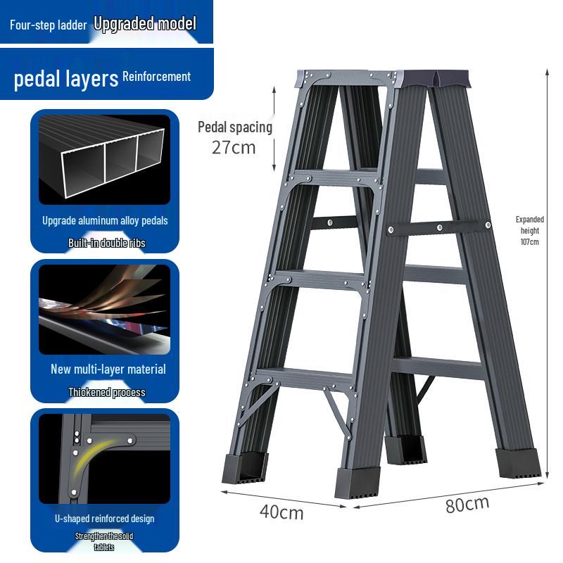 Aluminum Alloy Folding Telescopic A-Frame Ladder - Widened & Thickened, Lightweight, Double-Sided for Indoor Use