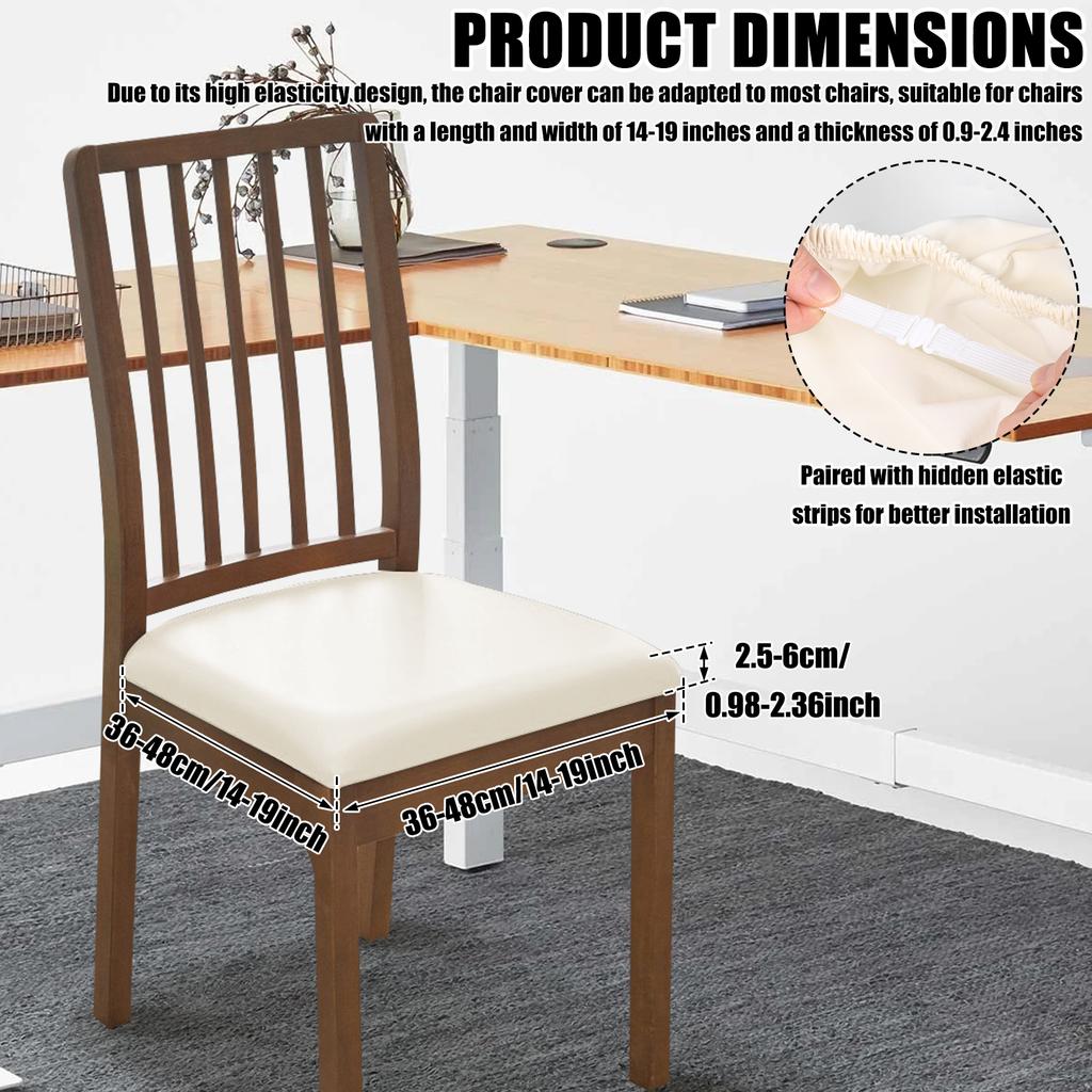 4Pcs Dining Chair Seat Cover Set Leather Waterproof Chair Cushion Cover Kitchen Chair Seat Protector Slipcover Furniture Decor