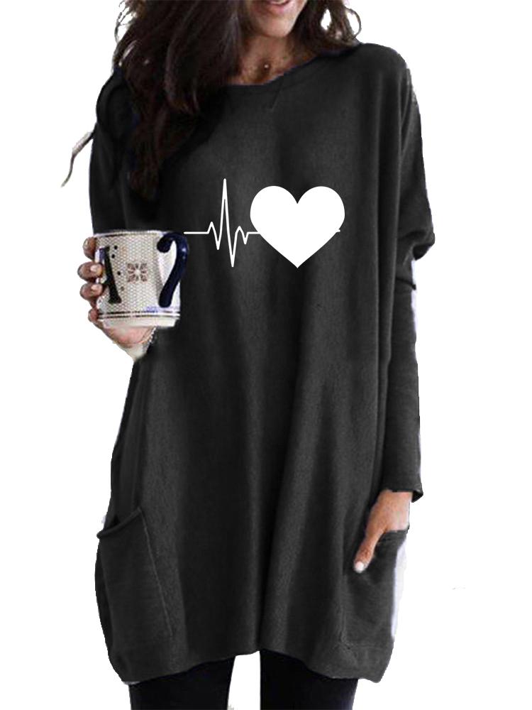Women's Sweatshirt Women's Long Tunic with Pockets Loose Fit Fashion Printed Logn Sleeve Top