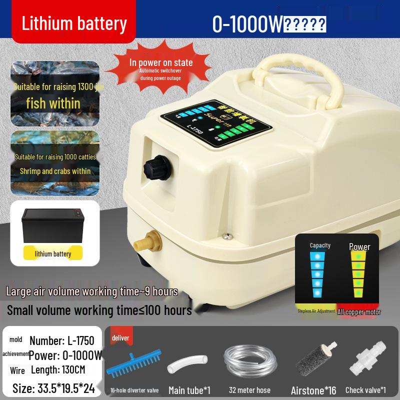 High-Power Adjustable Lithium Battery Oxygen Pump for Fish Tanks and Ponds