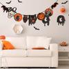 Built-in Lanyard Banner Vintage Halloween Garland Decorations Spooky Wooden Pumpkin Skull Owl Witch Foldable Sign Bat Hanging Bunting for Party