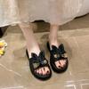 Wearing Muffin Cool Slippers, Cute Rabbit Ears Beach Shoes, Bow Thick-soled One-word Slippers, Women's Summer 2025 New Models