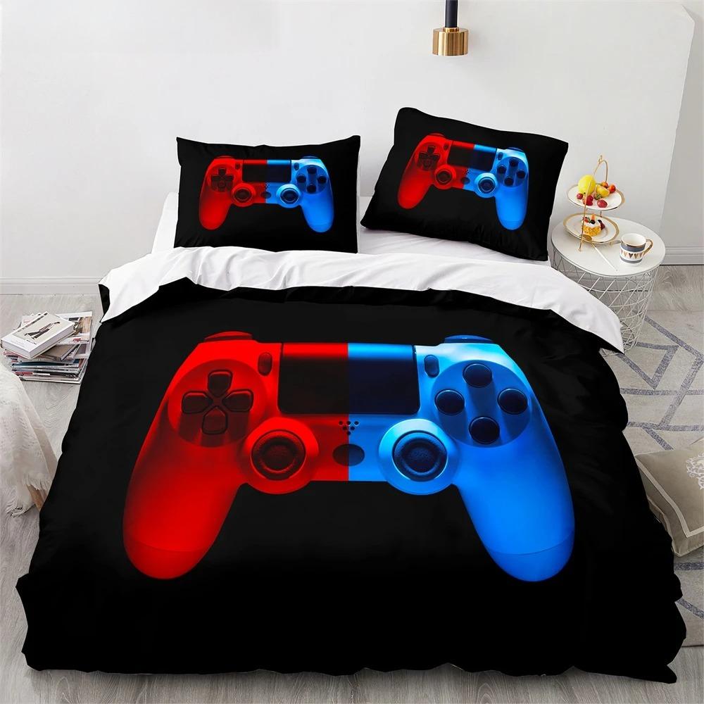Game King Queen Duvet Cover 3D Black Game Handle Bedding Set for Kids Teens Boys Man Gamer Bedroom Decor Quilt Cover Pillowcase