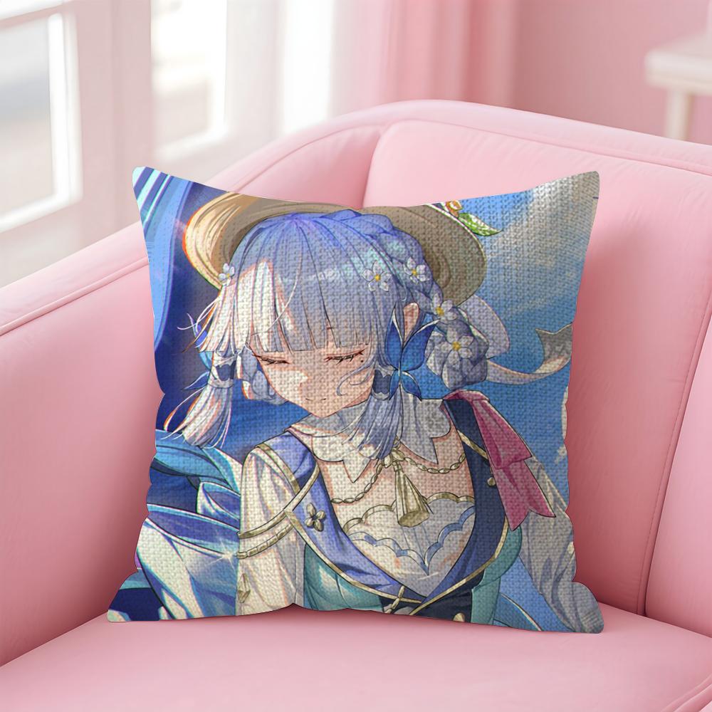 Genshin Impact Kamisato Cushion Cover Natural Linen Pillow Case DoubleSided Print Decorative Sofa Pillowcase Home Decor Gift
