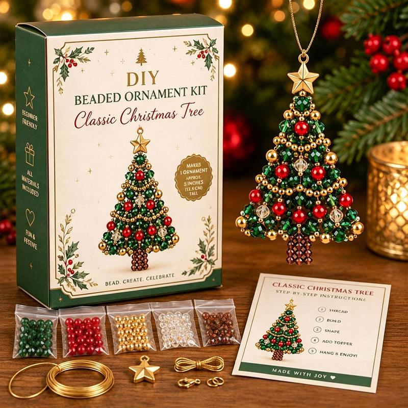 Crystal Bead Christmas Tree DIY Making Kit Desktop Decor Handmade Beaded Xmas Tree Sparkling Tabletop Ornament Christmas Gift